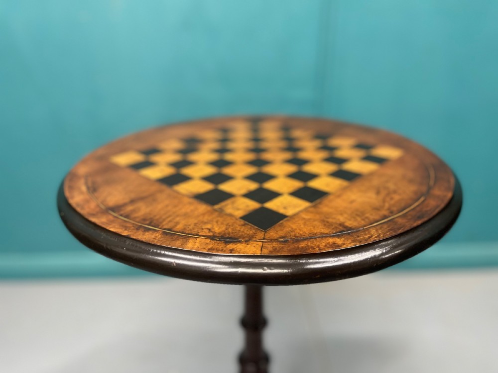 19th century chessboard inlaid tripod table View VIII