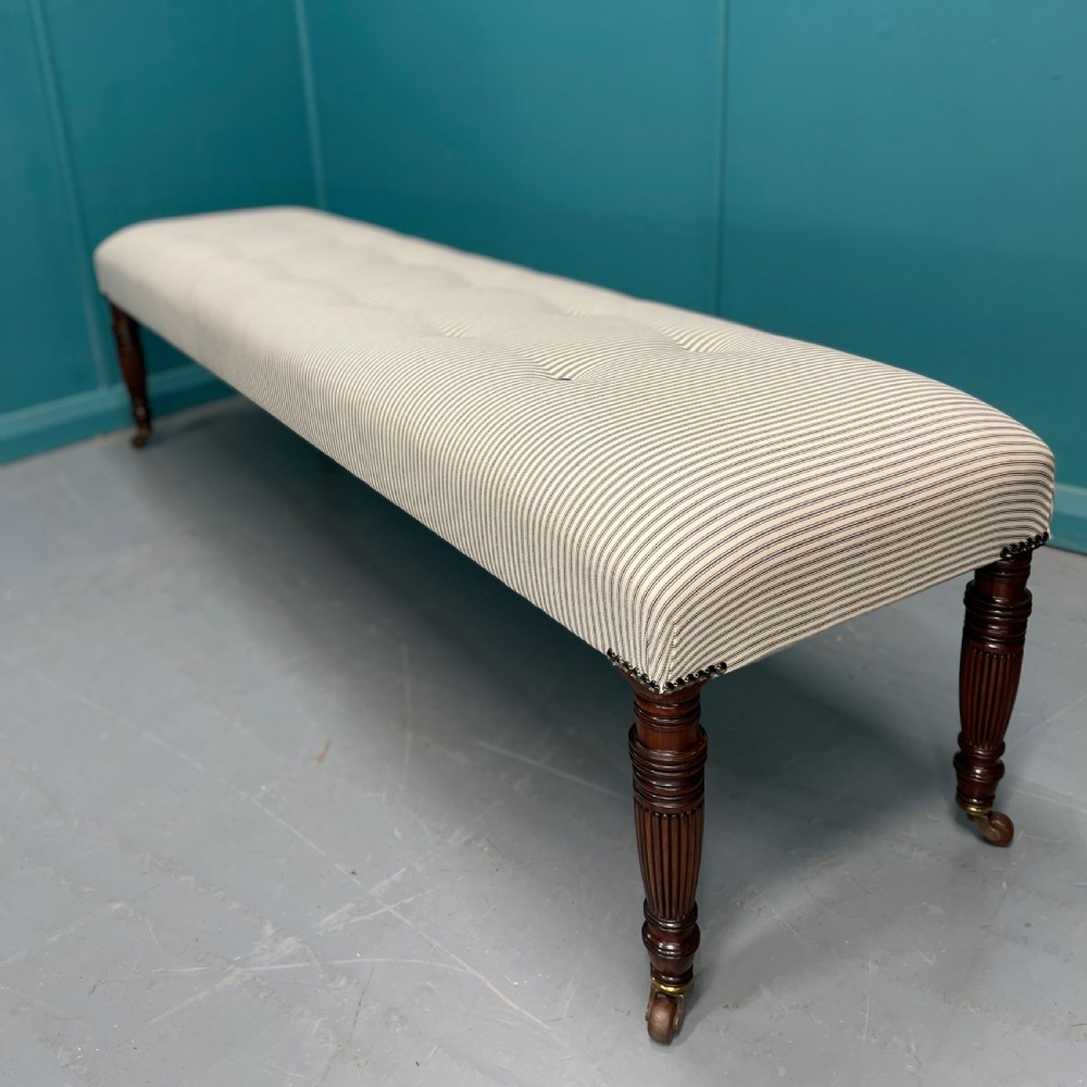 183cm Georgian long stool in buttoned ticking