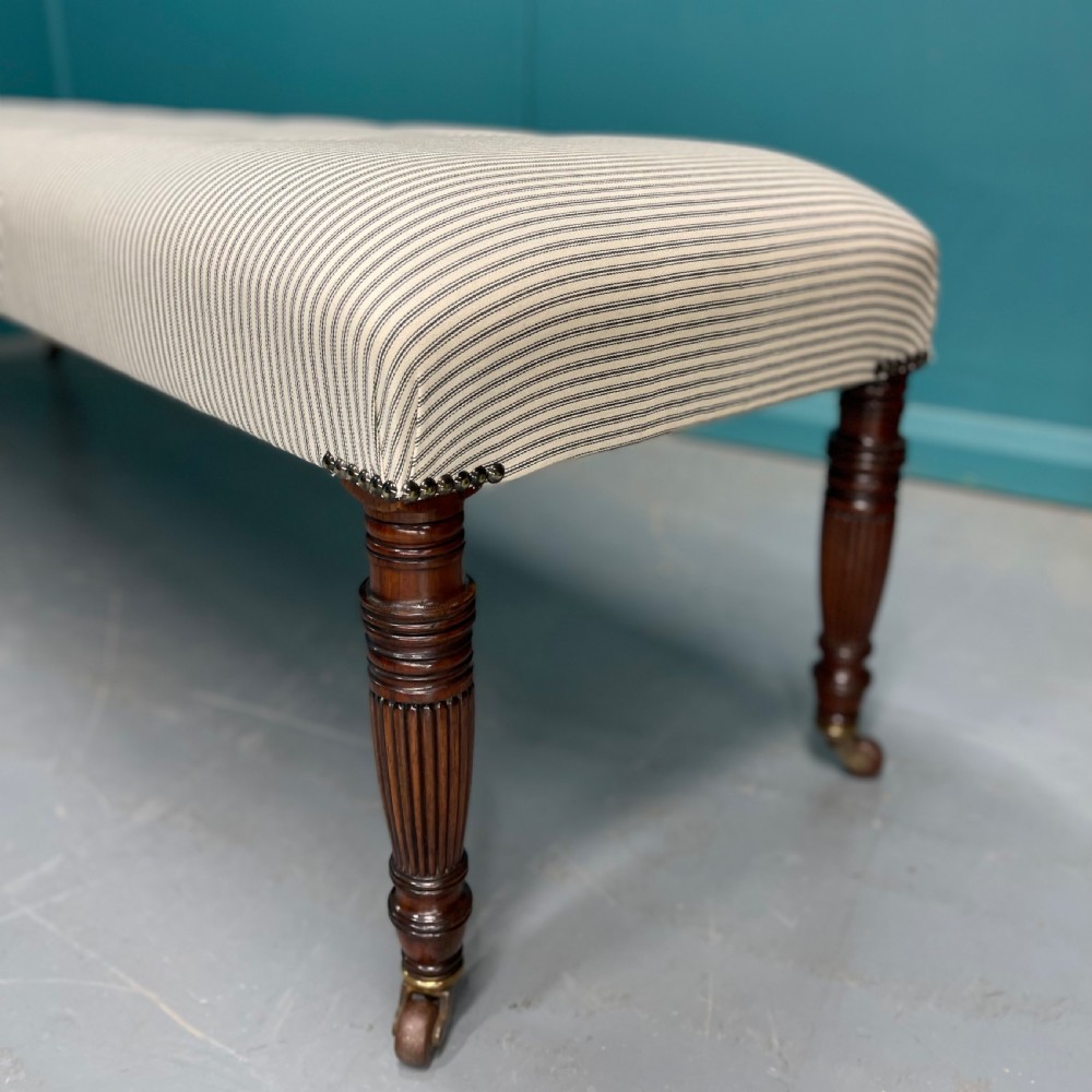 183cm Georgian long stool in buttoned ticking View II
