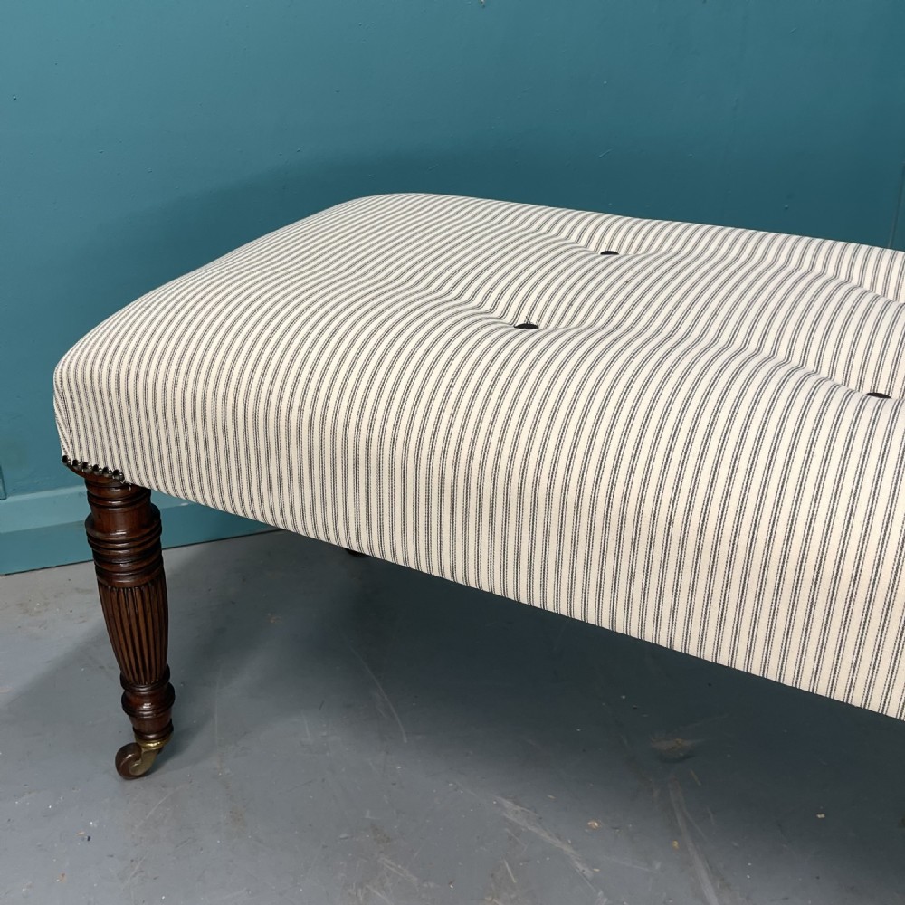 183cm Georgian long stool in buttoned ticking View III