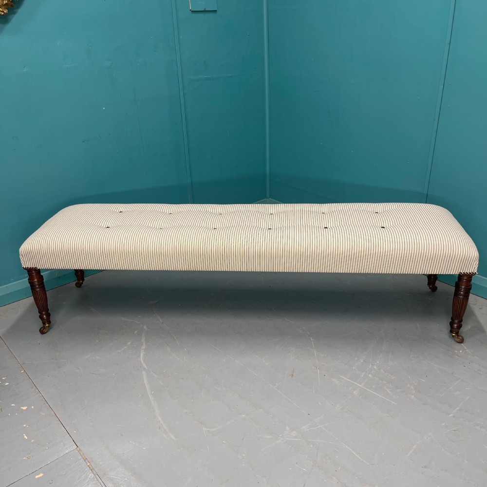 183cm Georgian long stool in buttoned ticking View IV