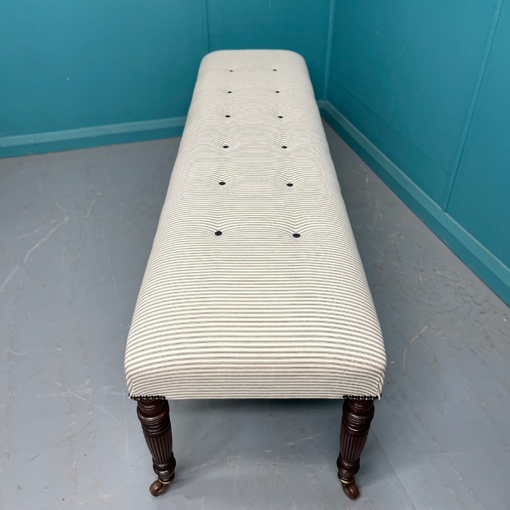 183cm Georgian long stool in buttoned ticking View V