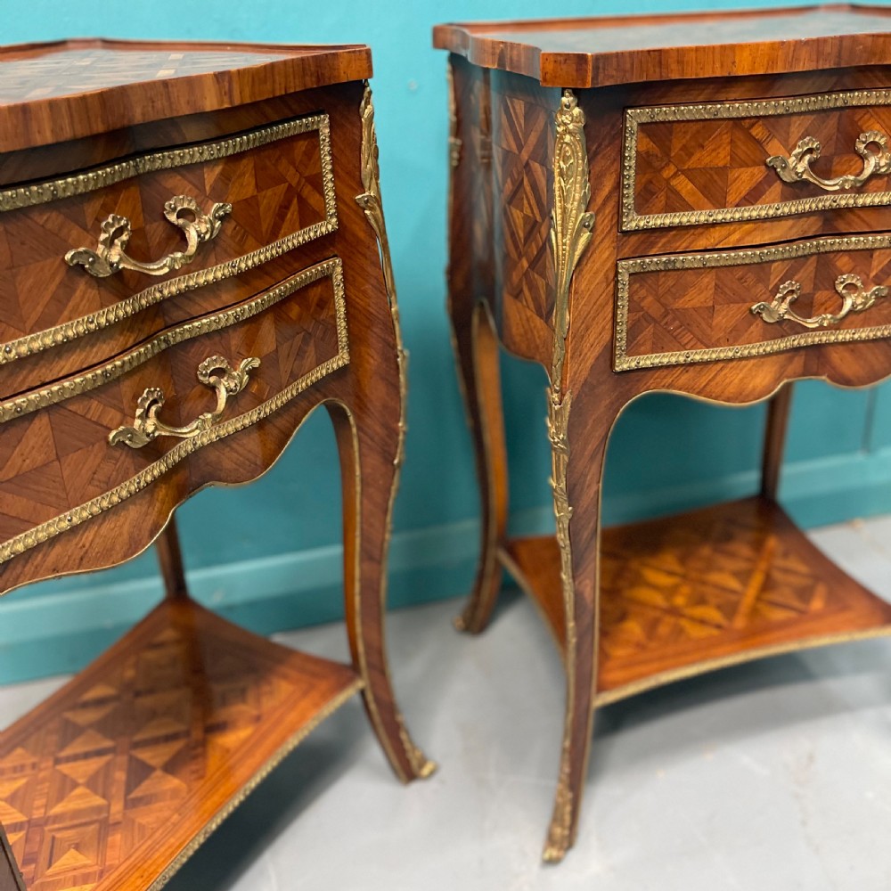 Pair of French kingwood parquetry bedside cabinets View III