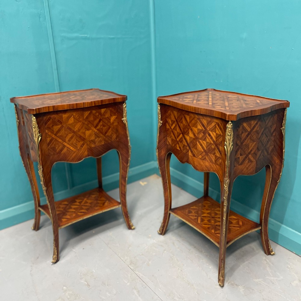 Pair of French kingwood parquetry bedside cabinets View IV