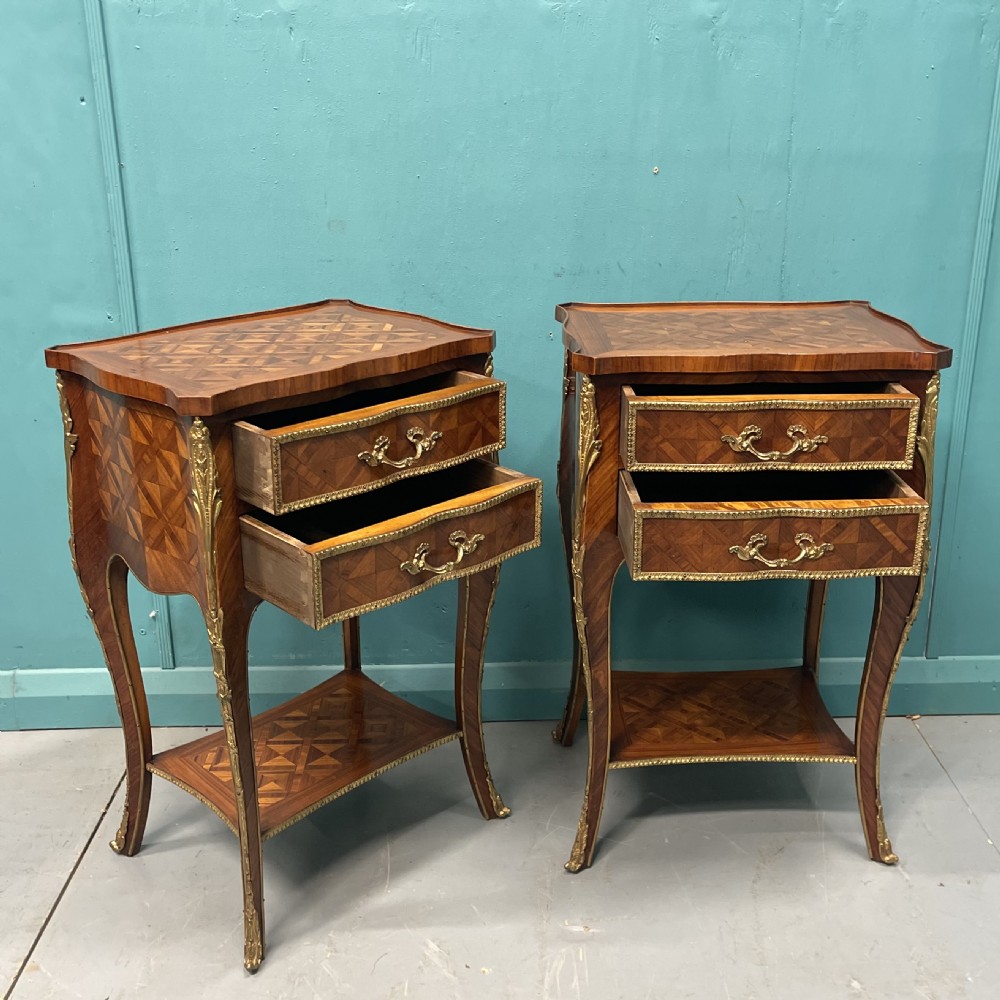 Pair of French kingwood parquetry bedside cabinets View IX
