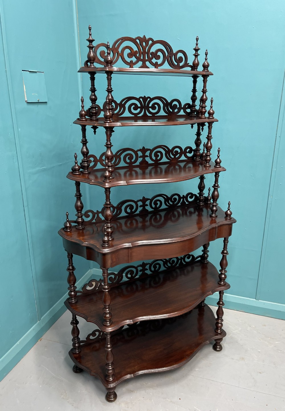 19th century serpentine waterfall bookcase  View III