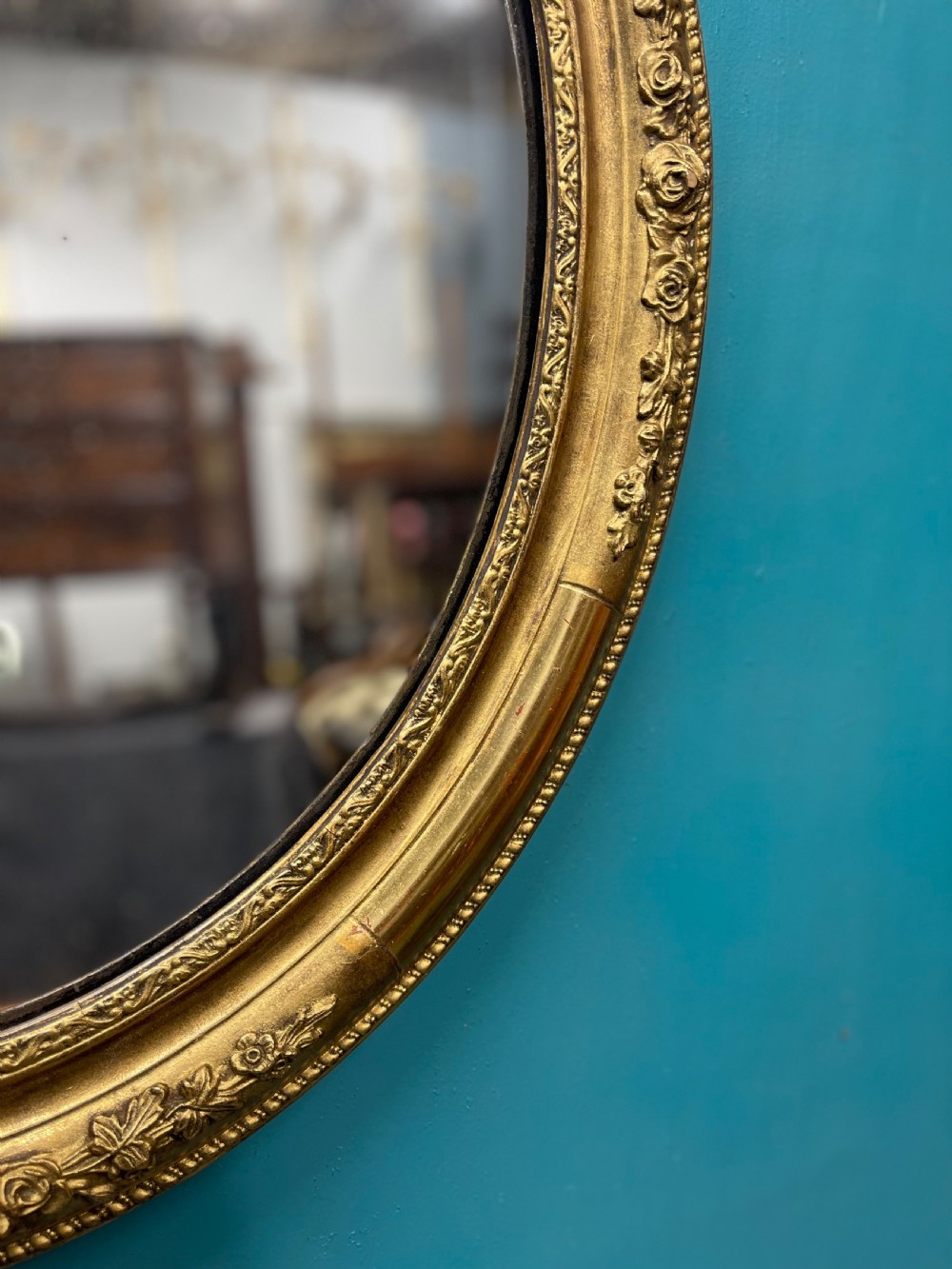 Large pair of French oval gilt mirrors View IV