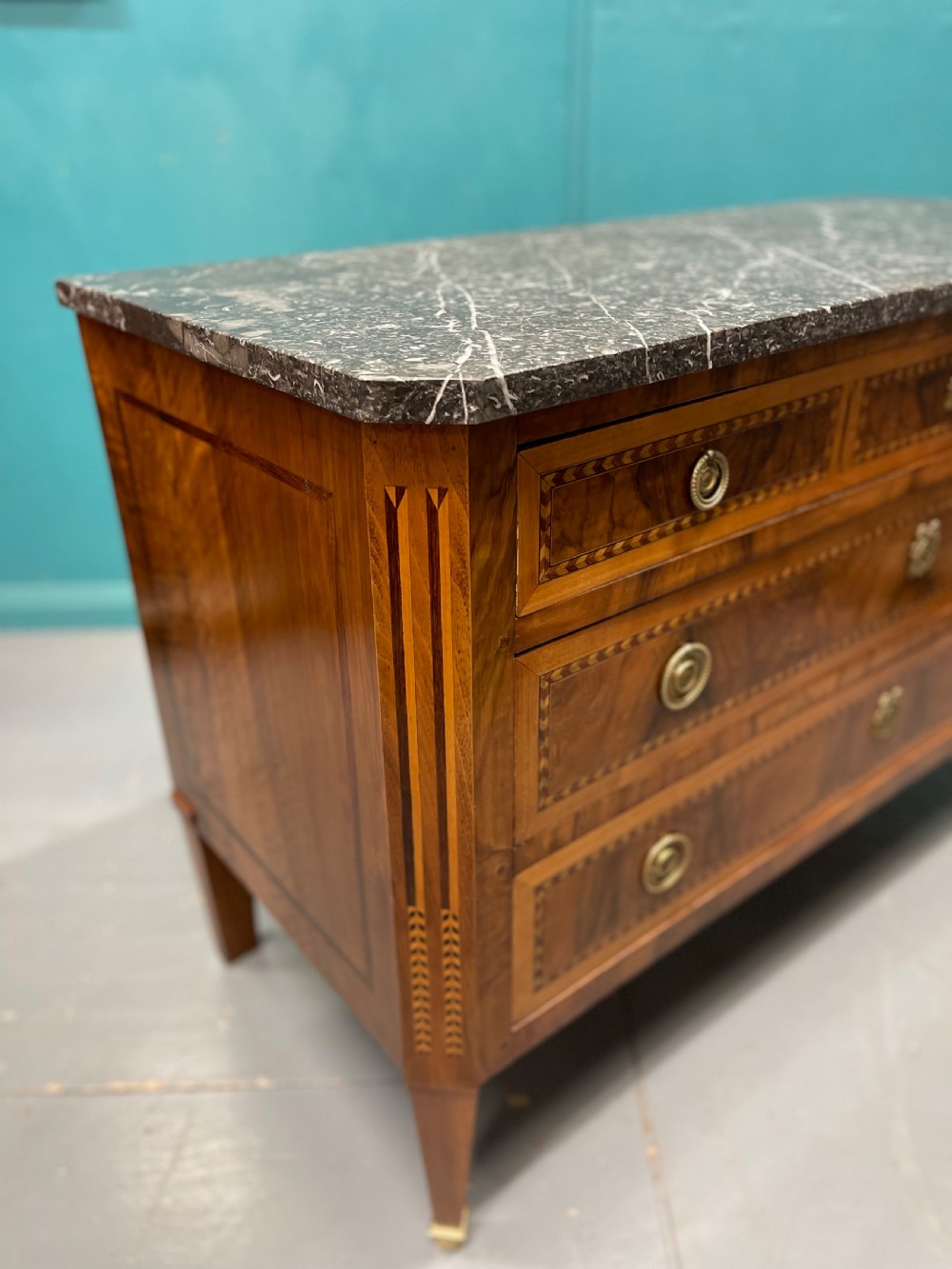 Italian marble top commode with chevron banding View IV