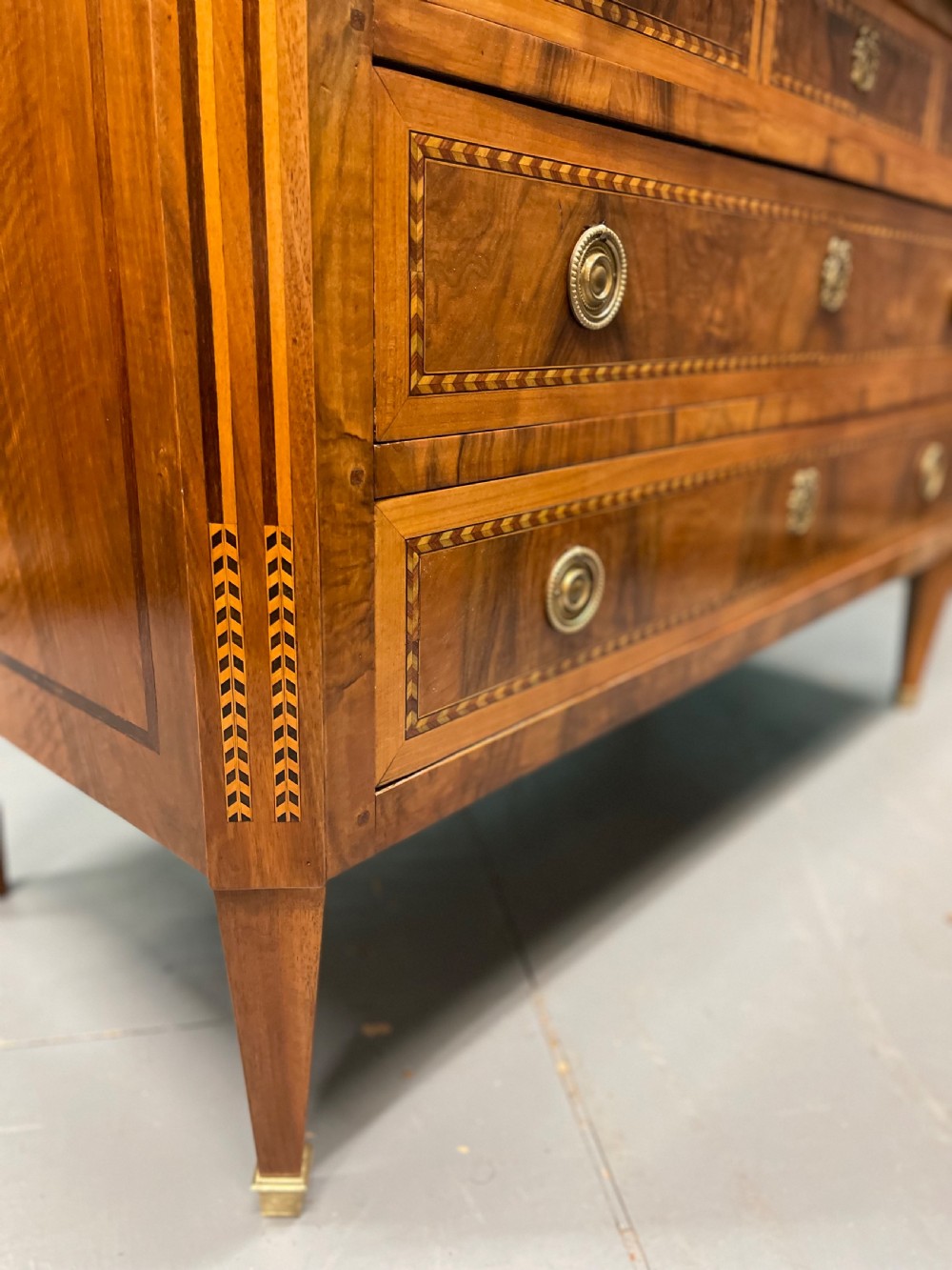 Italian marble top commode with chevron banding View V