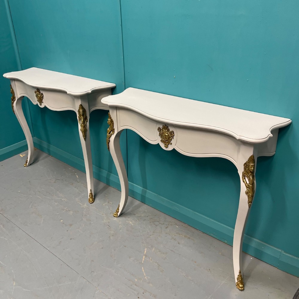 Pair of French painted console tables with mounts View III