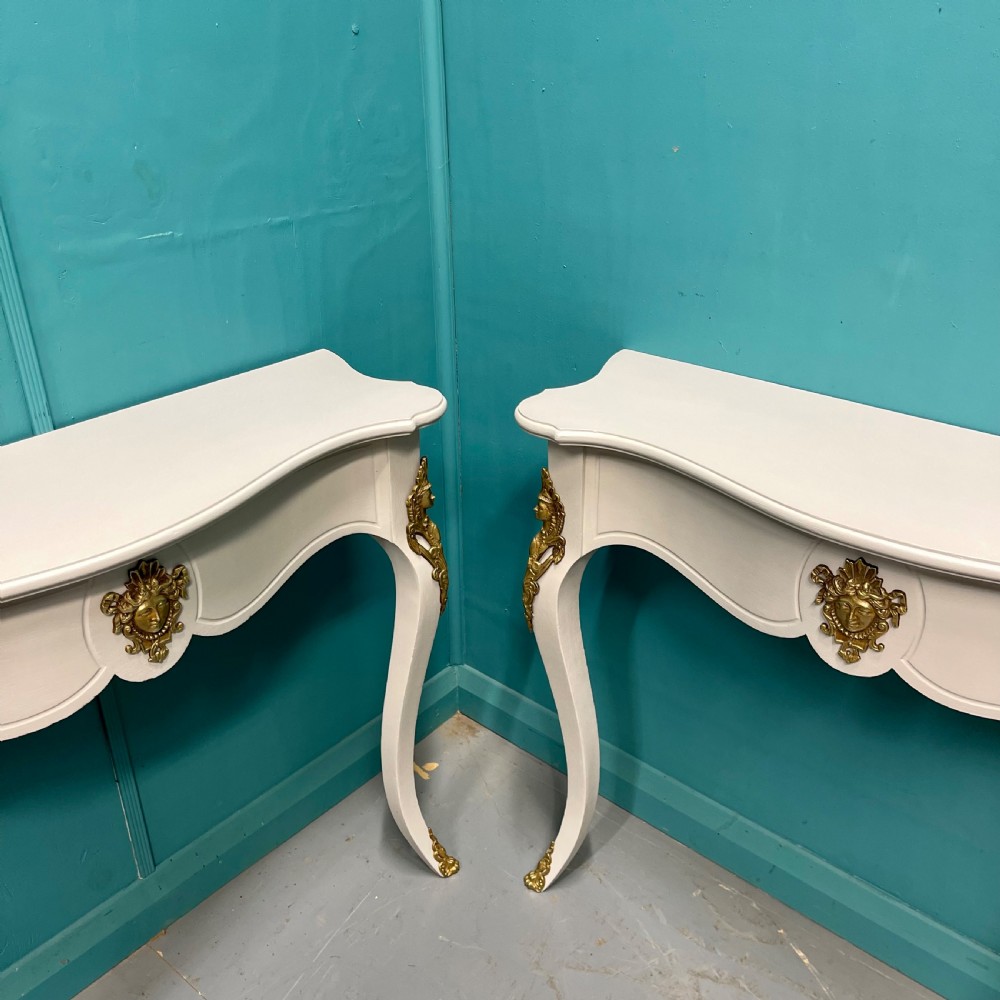 Pair of French painted console tables with mounts View IV