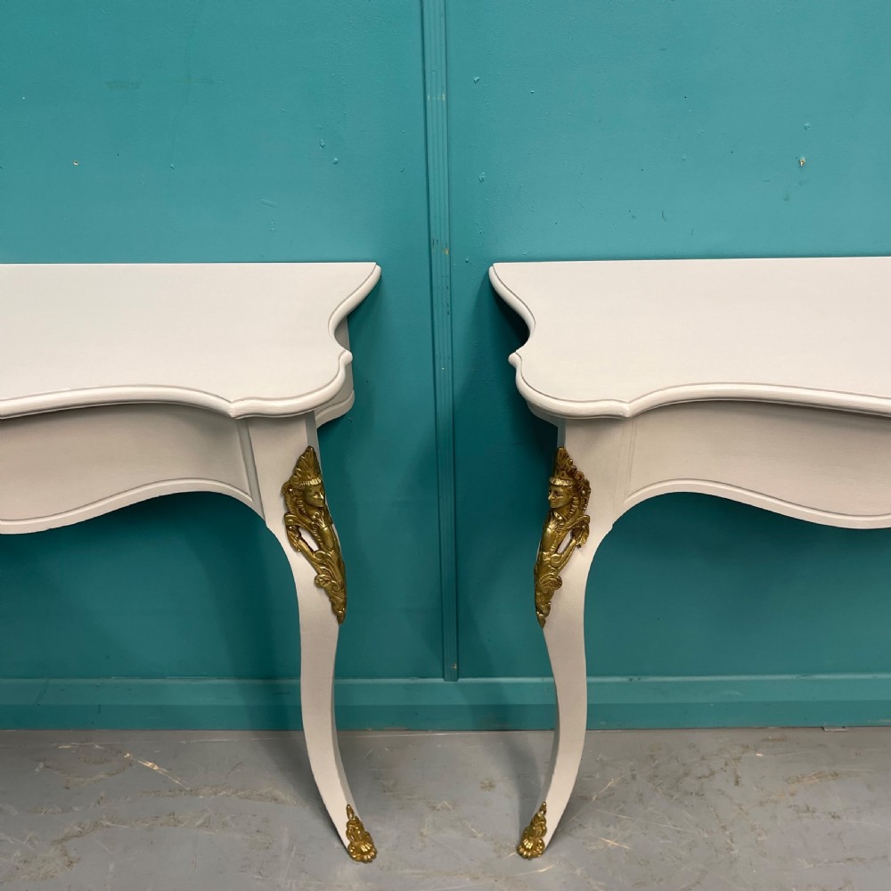 Pair of French painted console tables with mounts View V