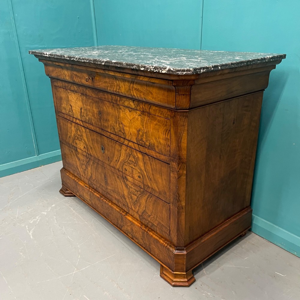 19th century French burr walnut marble top commode View III