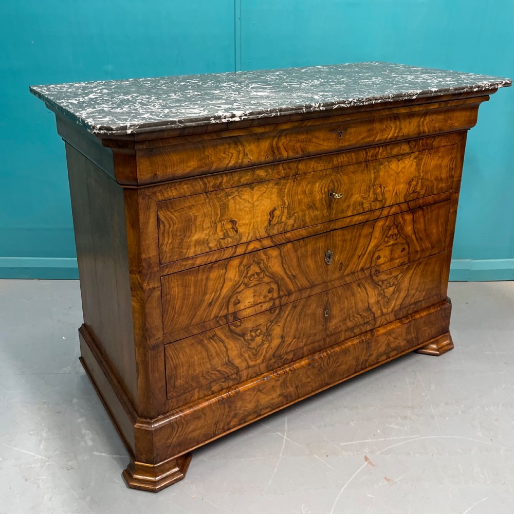 19th century French burr walnut marble top commode View VII