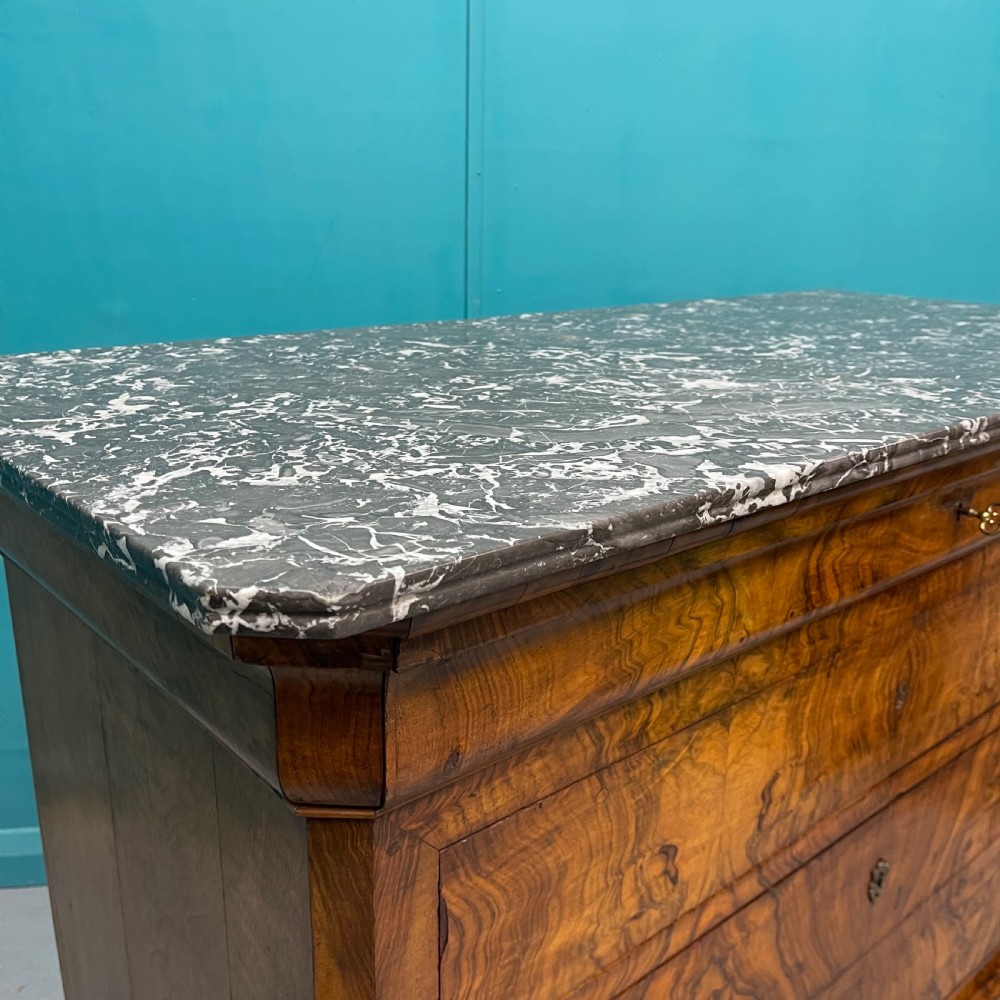 19th century French burr walnut marble top commode View IX