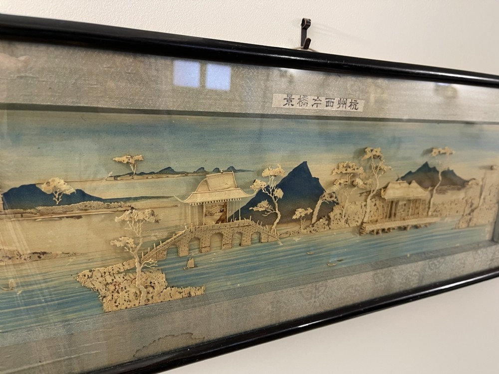 Triptych Chinese diorama of seascapes and pavilions  View VIII