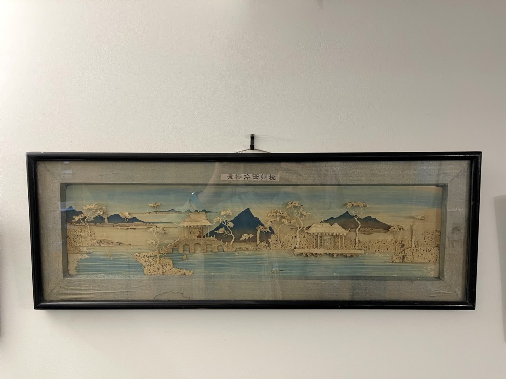 Triptych Chinese diorama of seascapes and pavilions  View IX