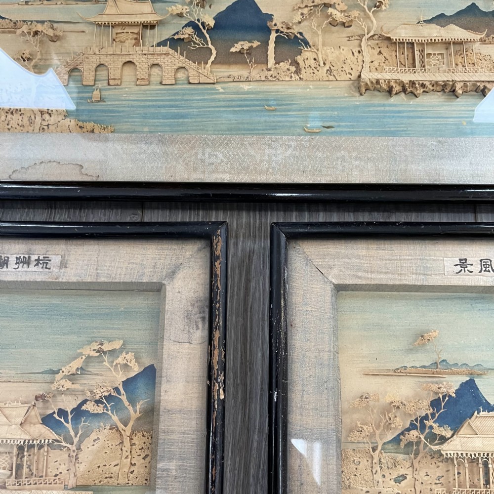 Triptych Chinese diorama of seascapes and pavilions  View X