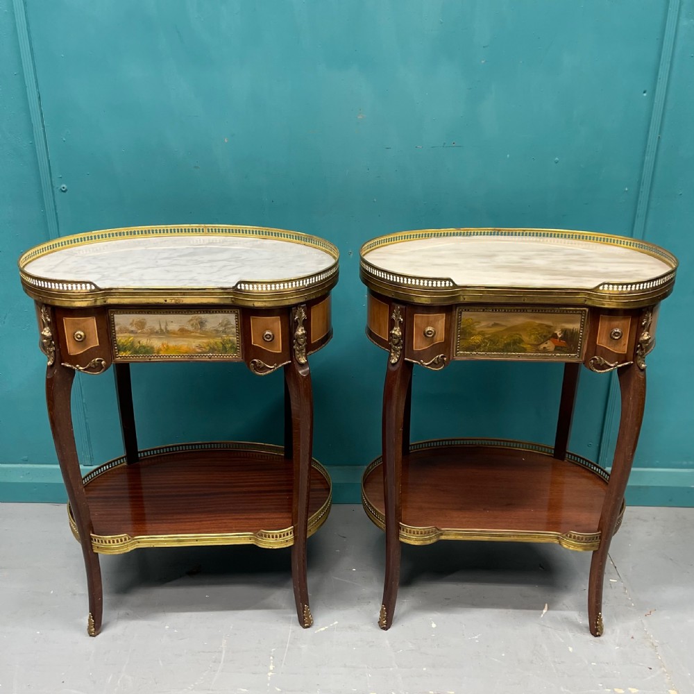 Large pair of French marble top kidney side tables View III