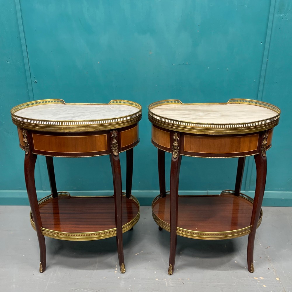 Large pair of French marble top kidney side tables View IV