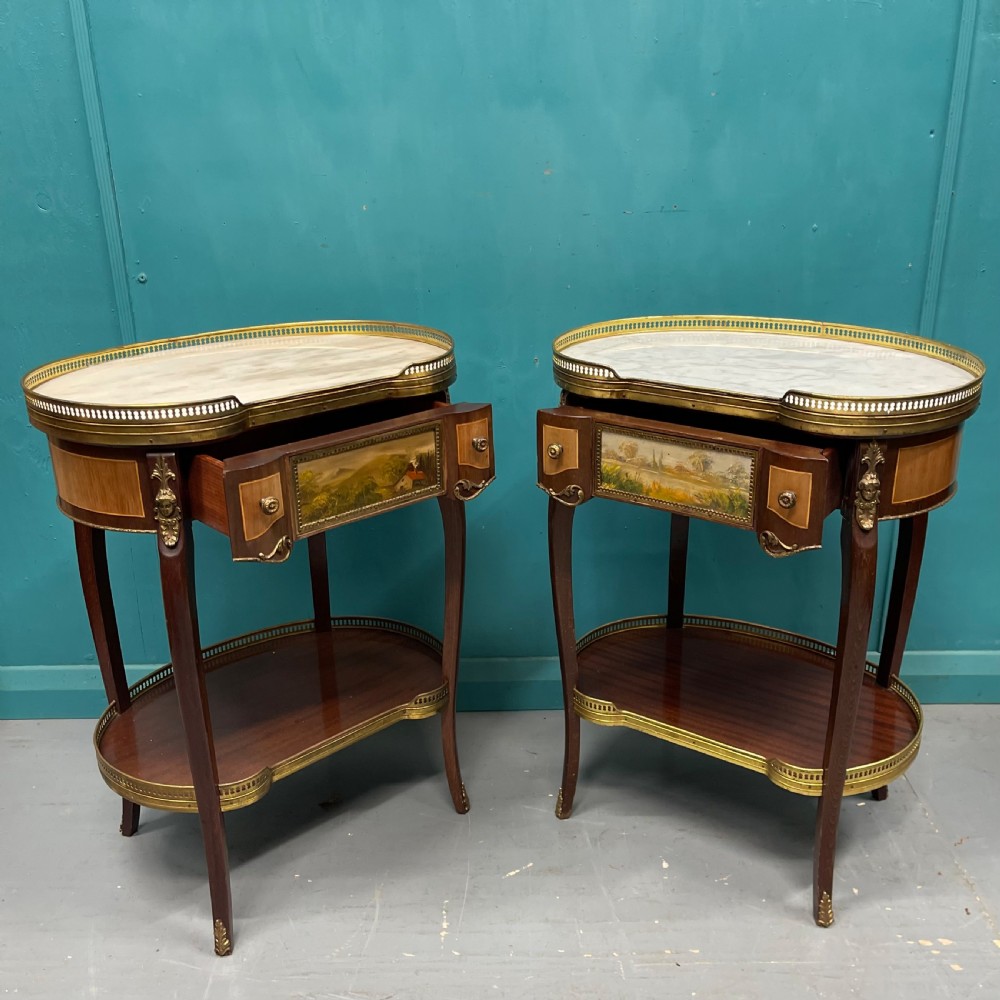Large pair of French marble top kidney side tables View VIII