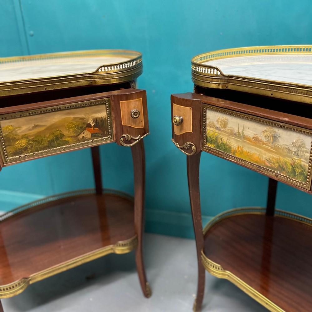 Large pair of French marble top kidney side tables View IX