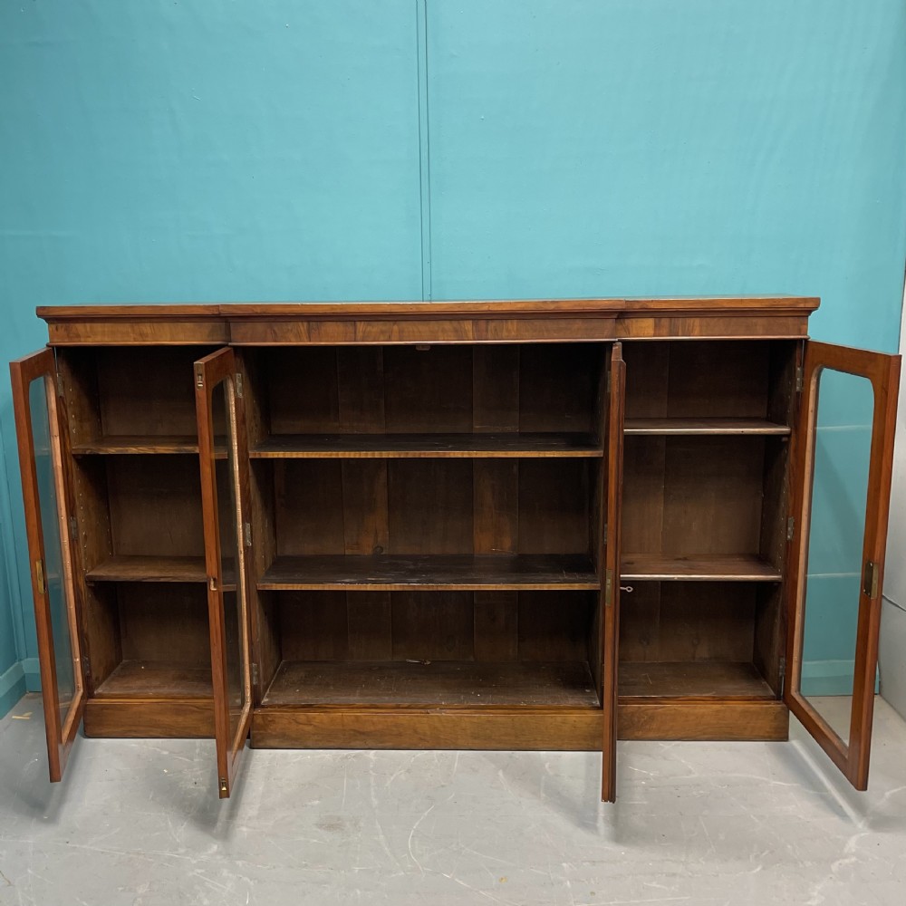 Antique walnut breakfront bookcase credenza View VIII