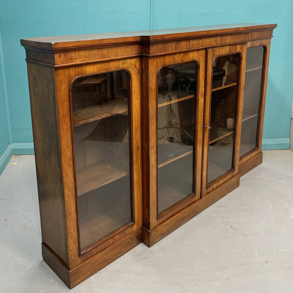 Antique walnut breakfront bookcase credenza View VII
