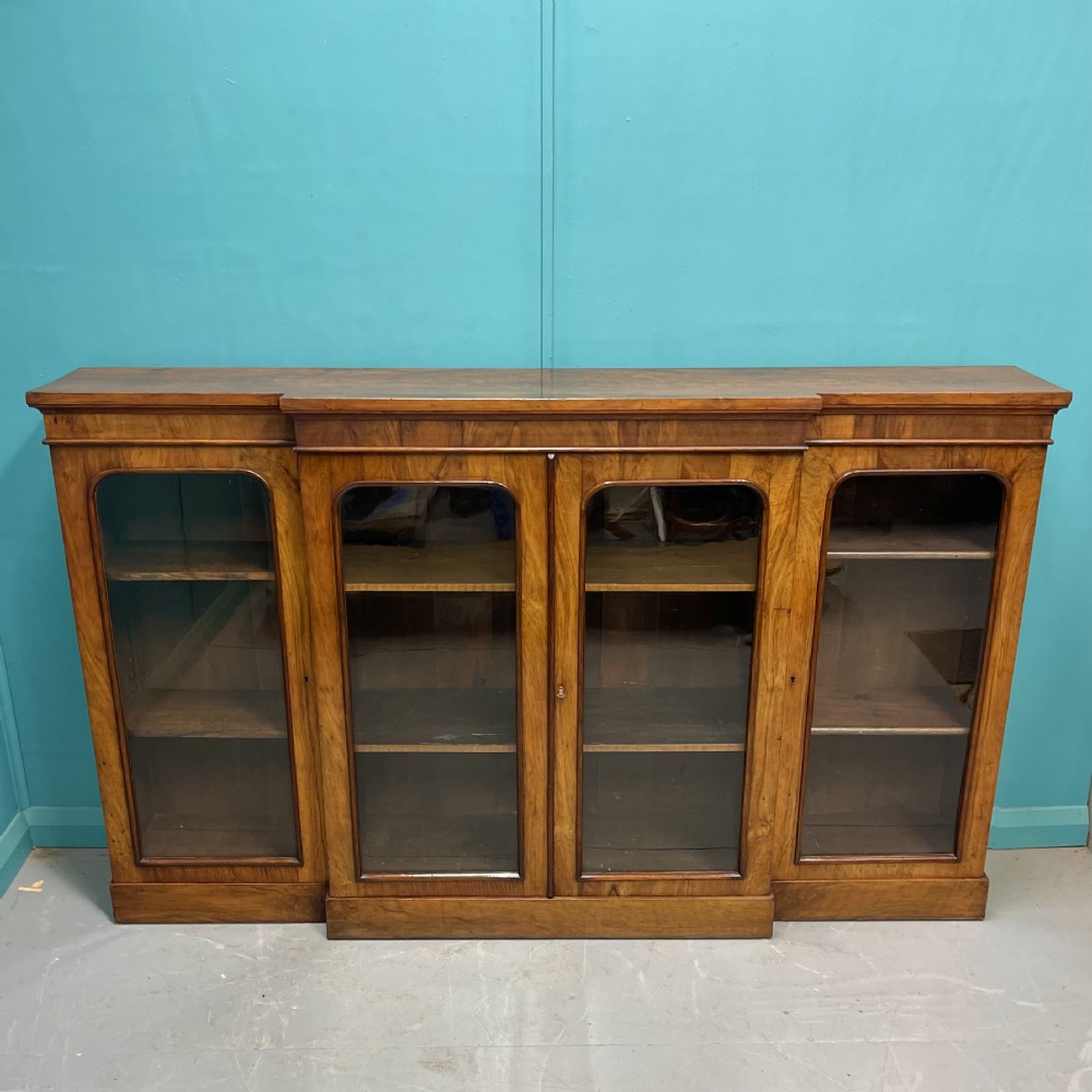 Antique walnut breakfront bookcase credenza View X
