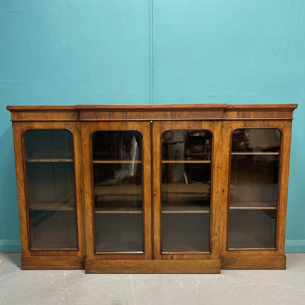 Antique walnut breakfront bookcase credenza