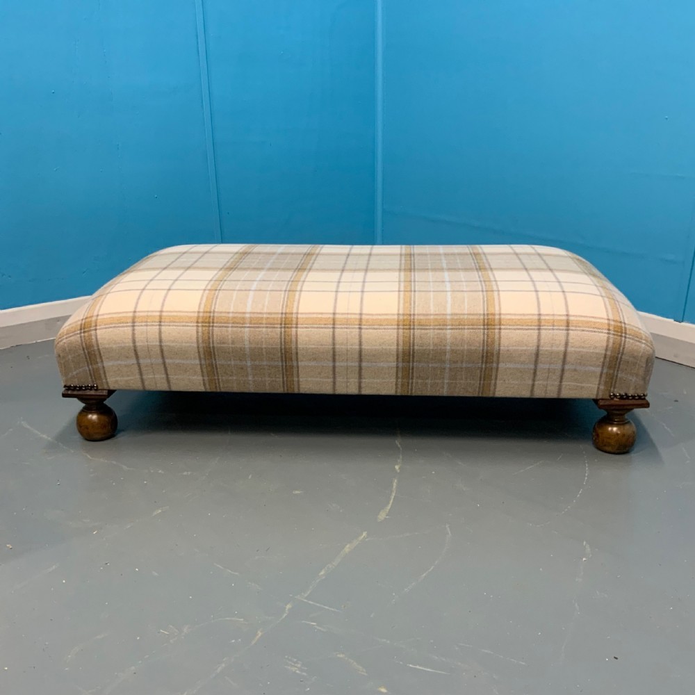 Newly upholstered low stool in Harris tartan plaid  View II
