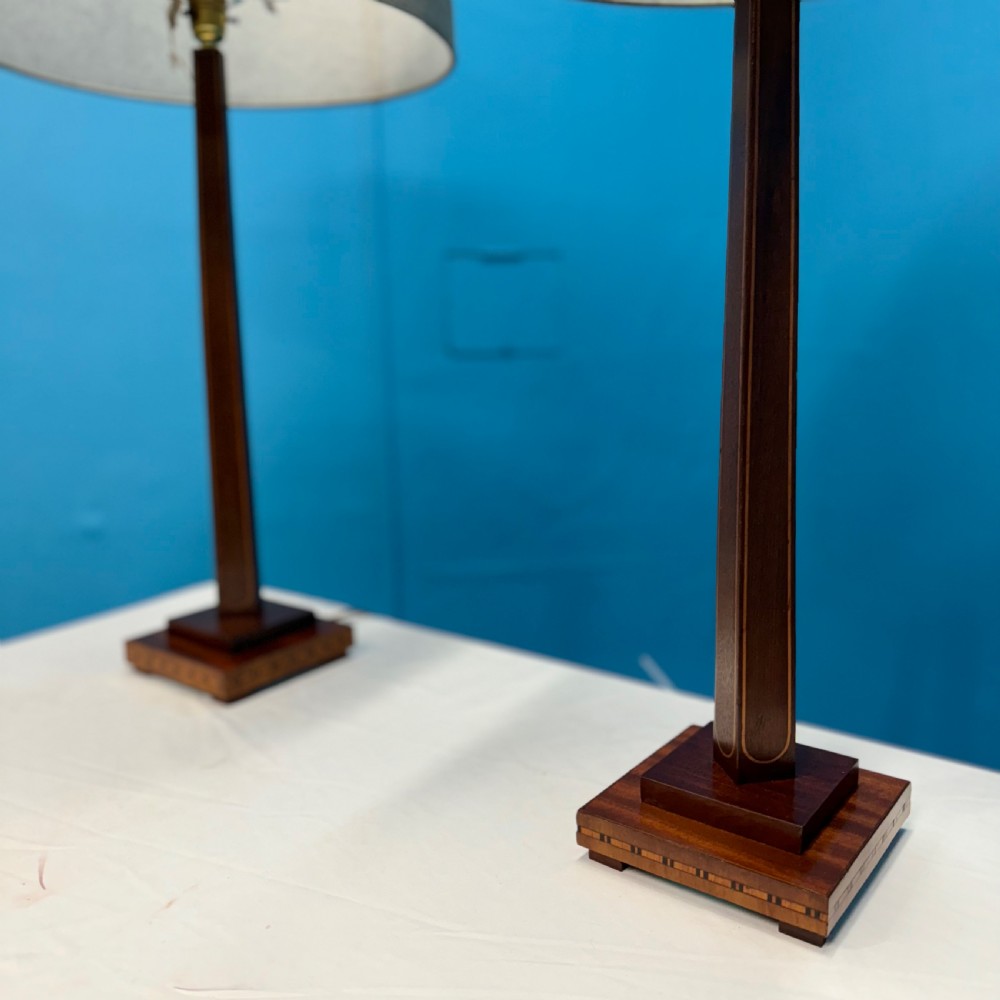 Pair of Sheraton style inlaid column lamps View IV