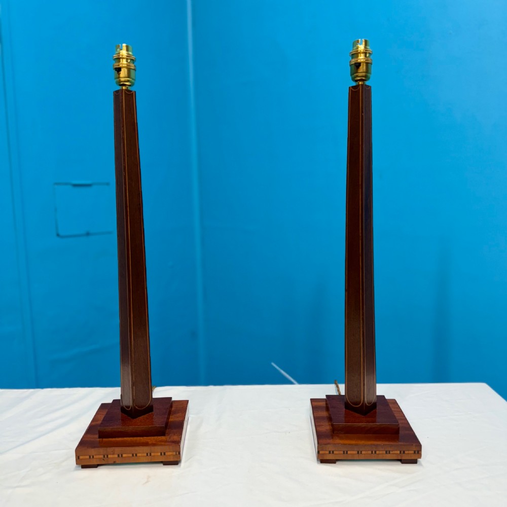 Pair of Sheraton style inlaid column lamps View VI