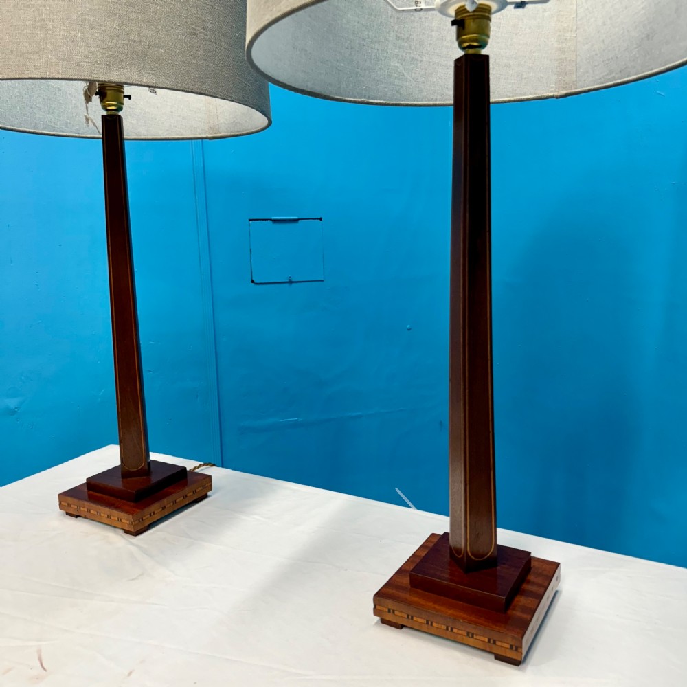 Pair of Sheraton style inlaid column lamps View VII