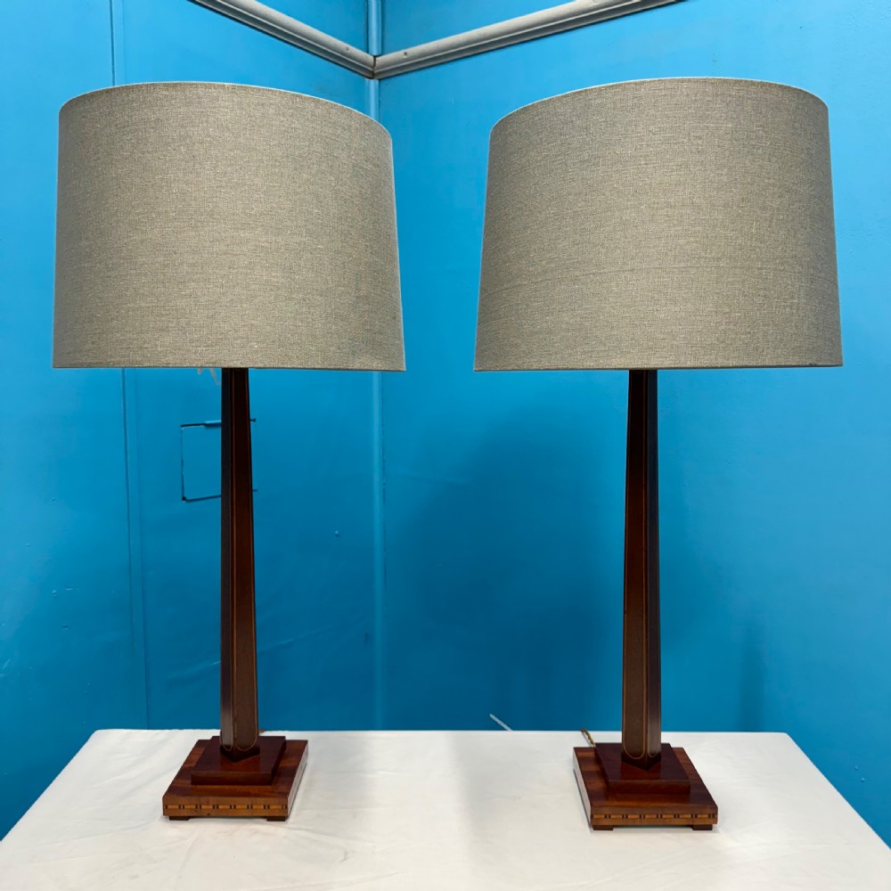 Pair of Sheraton style inlaid column lamps View VIII
