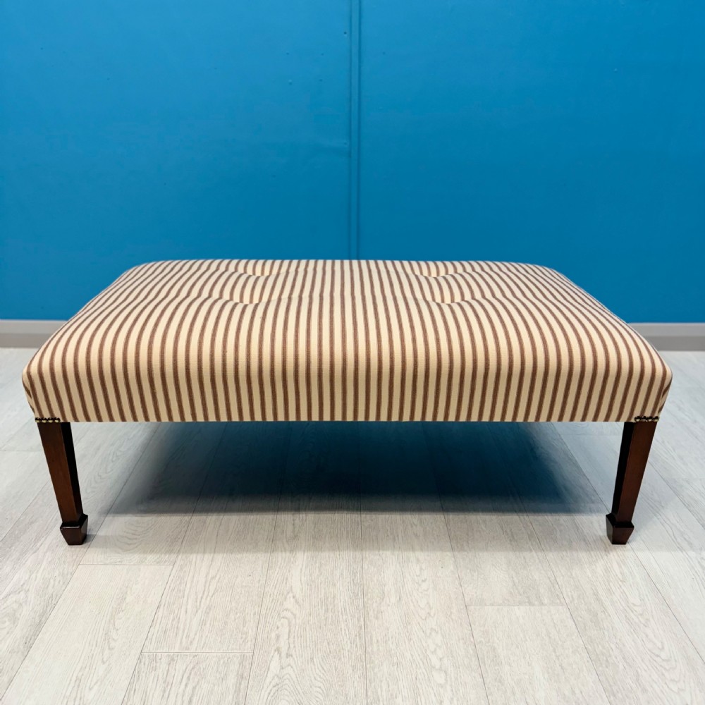Buttoned ticking stripe footstool 