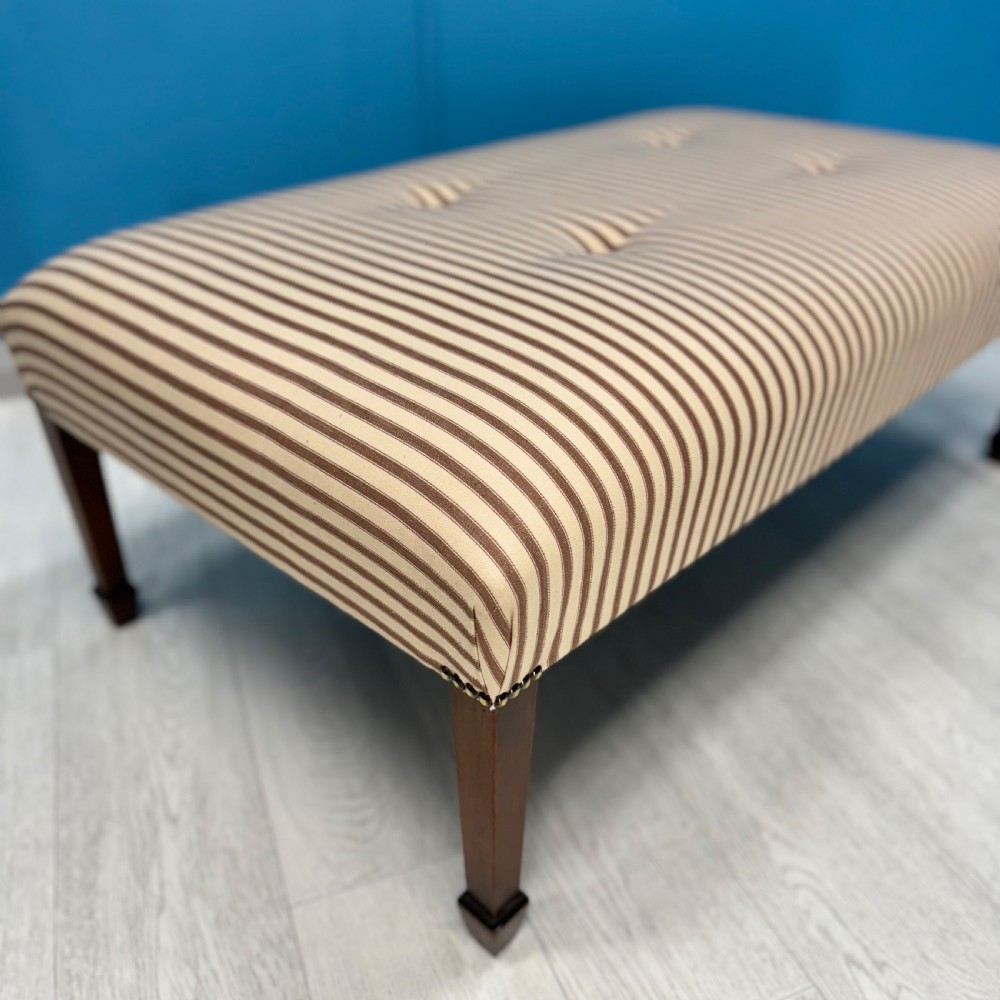 Buttoned ticking stripe footstool  View III