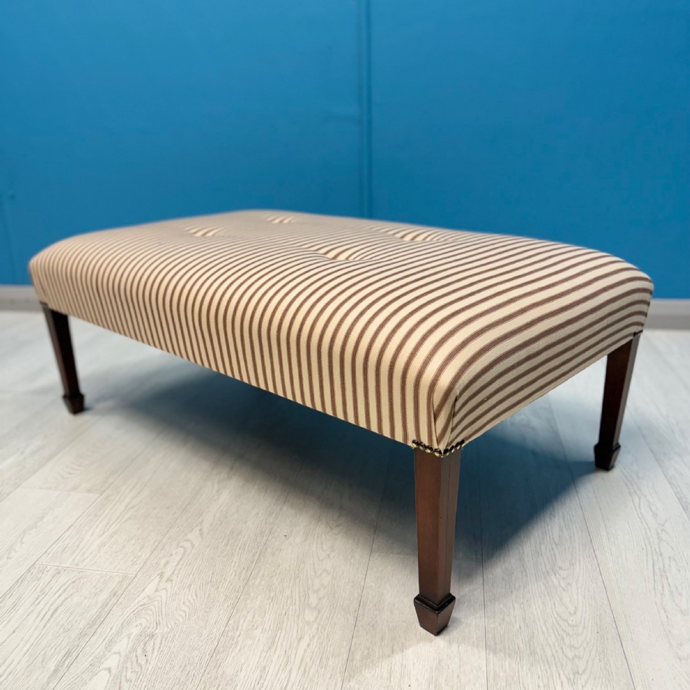 Buttoned ticking stripe footstool  View IV