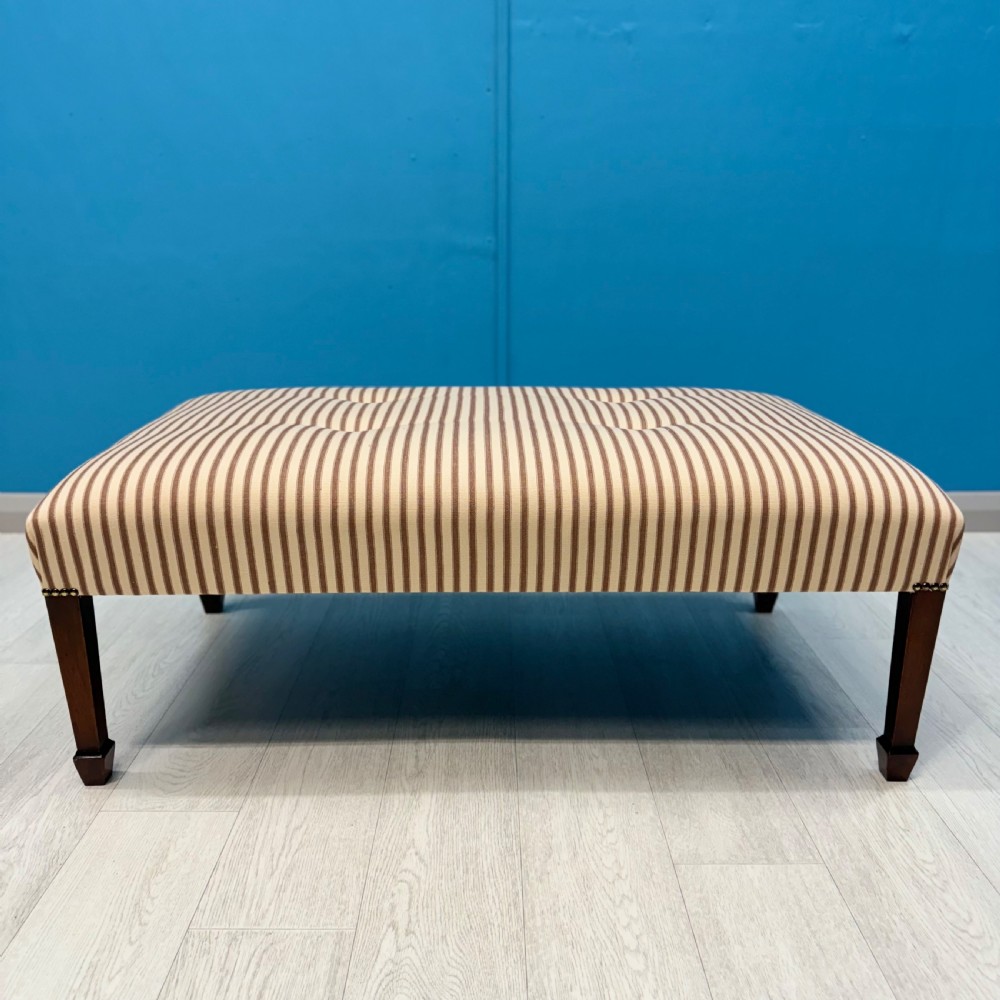Buttoned ticking stripe footstool  View V