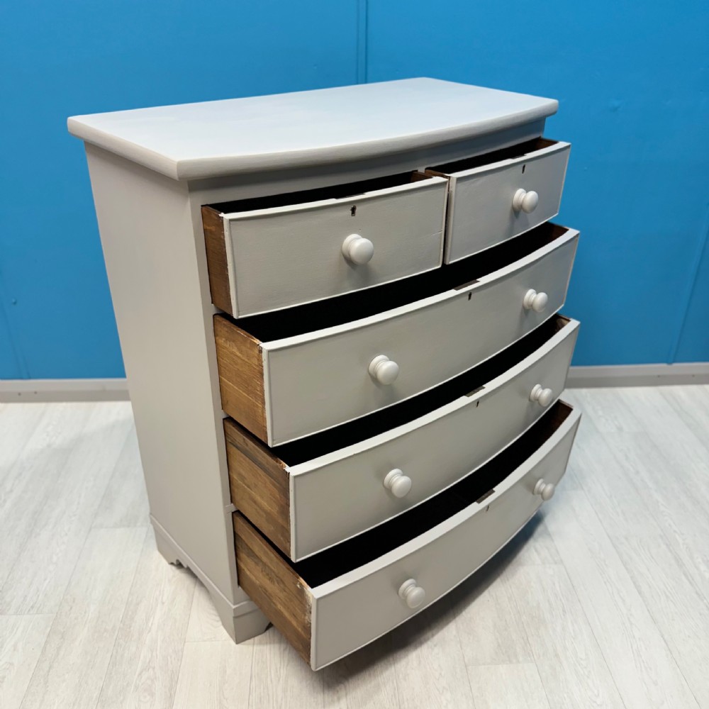 Painted ash bow front chest of drawers  View II