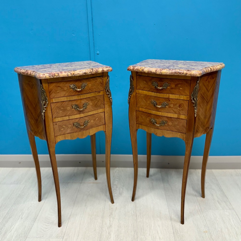 Pair of French marble top bedside tables View III