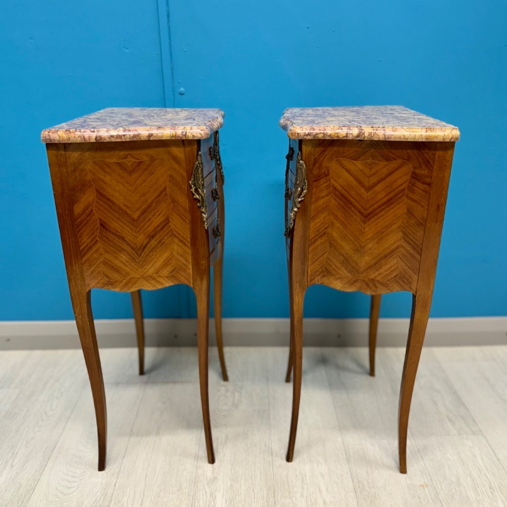 Pair of French marble top bedside tables View VI