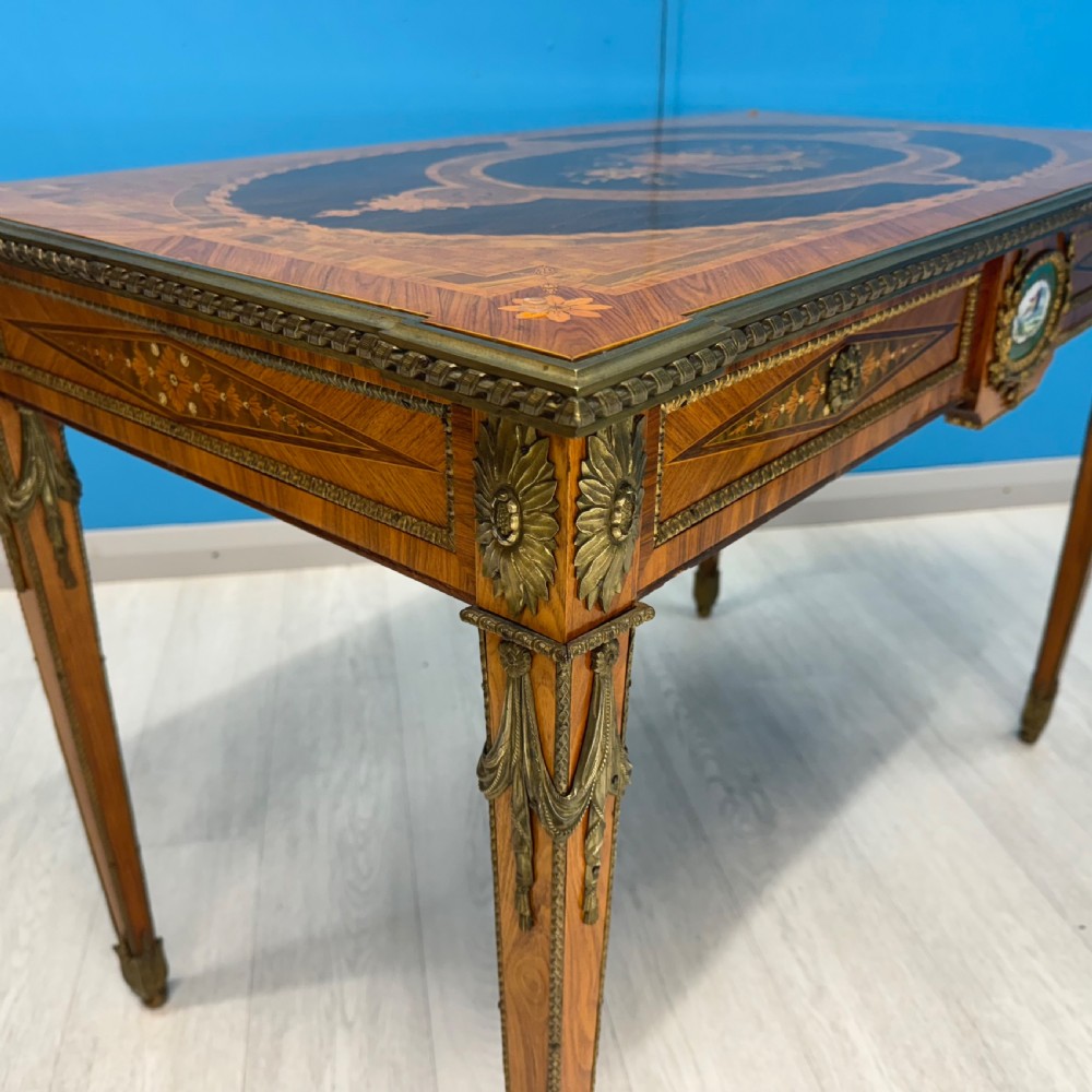 Kingwood marquetry centre table with brass View II