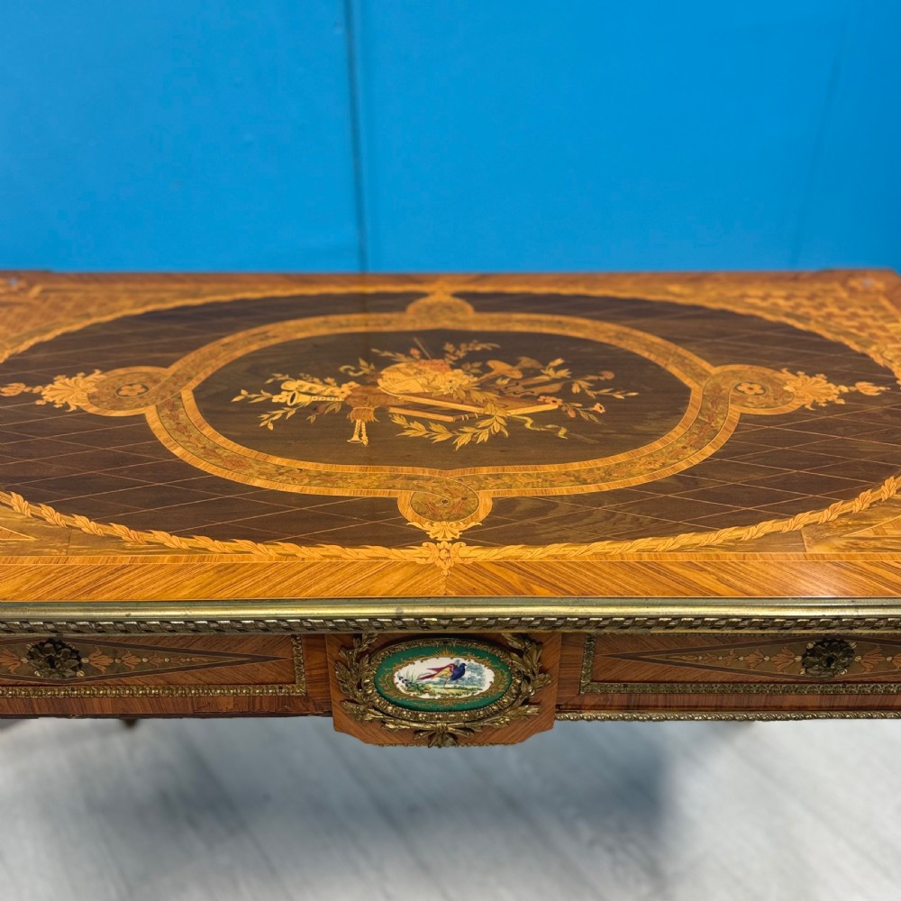 Kingwood marquetry centre table with brass View III