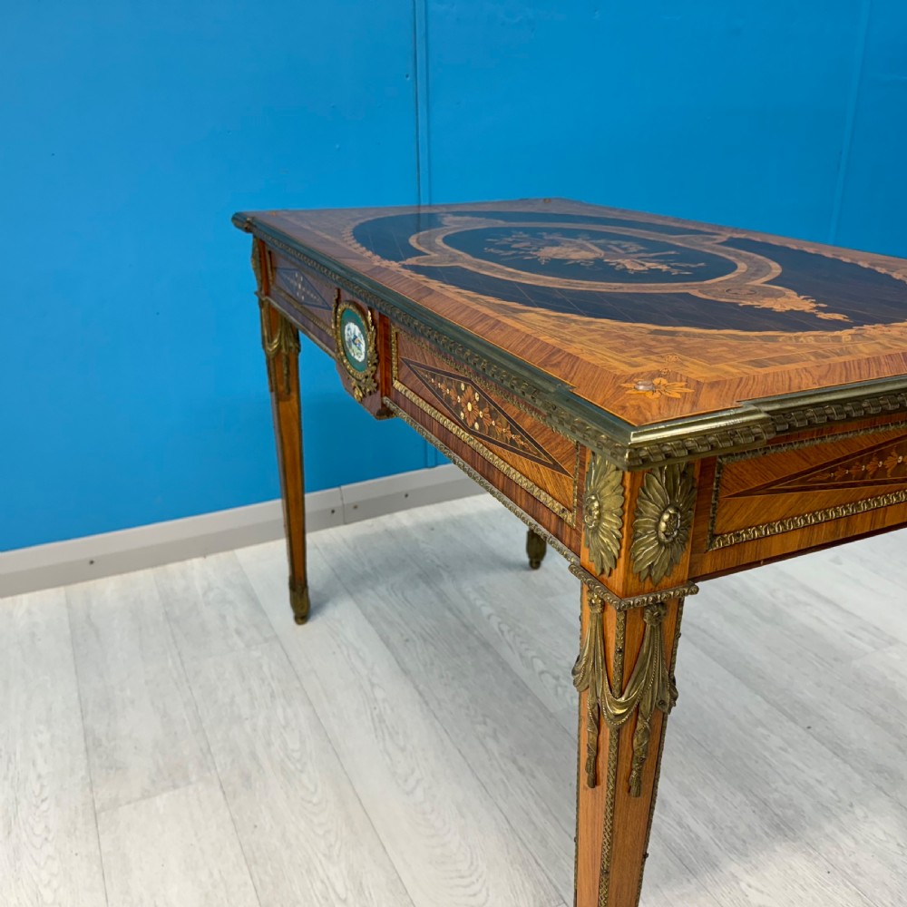 Kingwood marquetry centre table with brass View VI