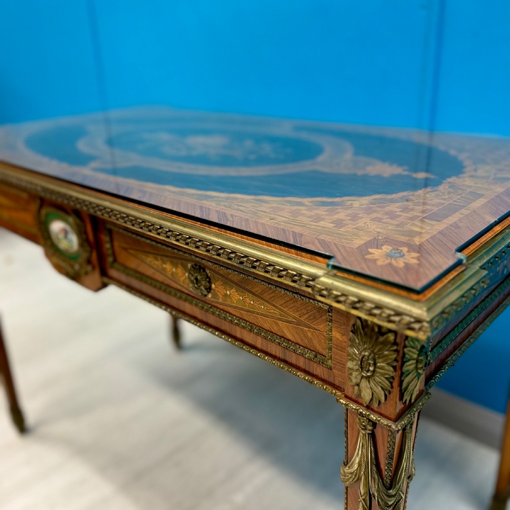 Kingwood marquetry centre table with brass View IX