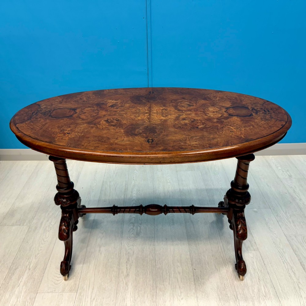 19th century burr walnut table with marquetry