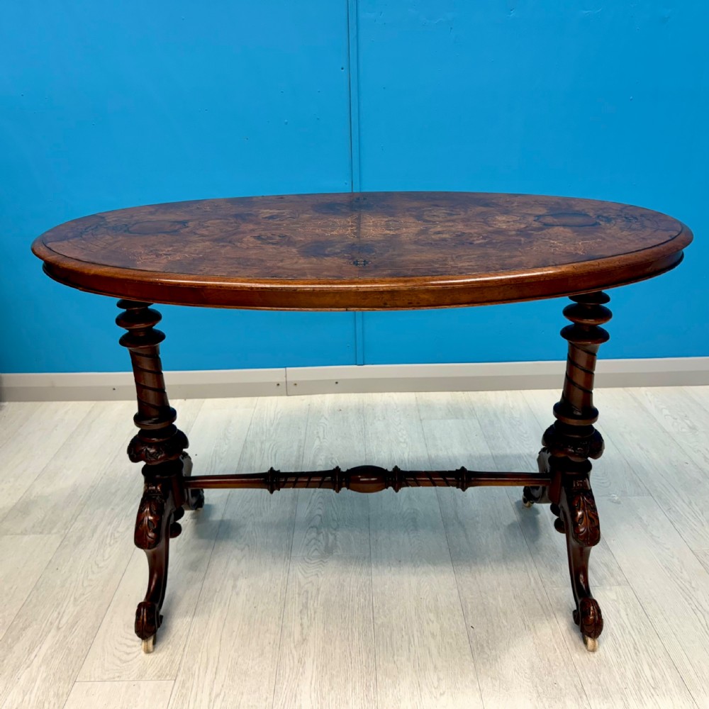 19th century burr walnut table with marquetry View III