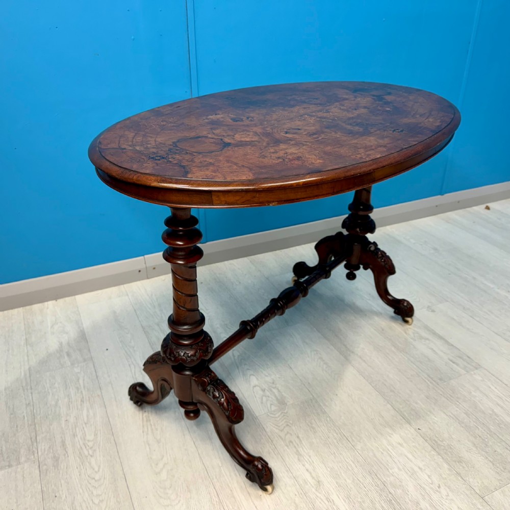 19th century burr walnut table with marquetry View V