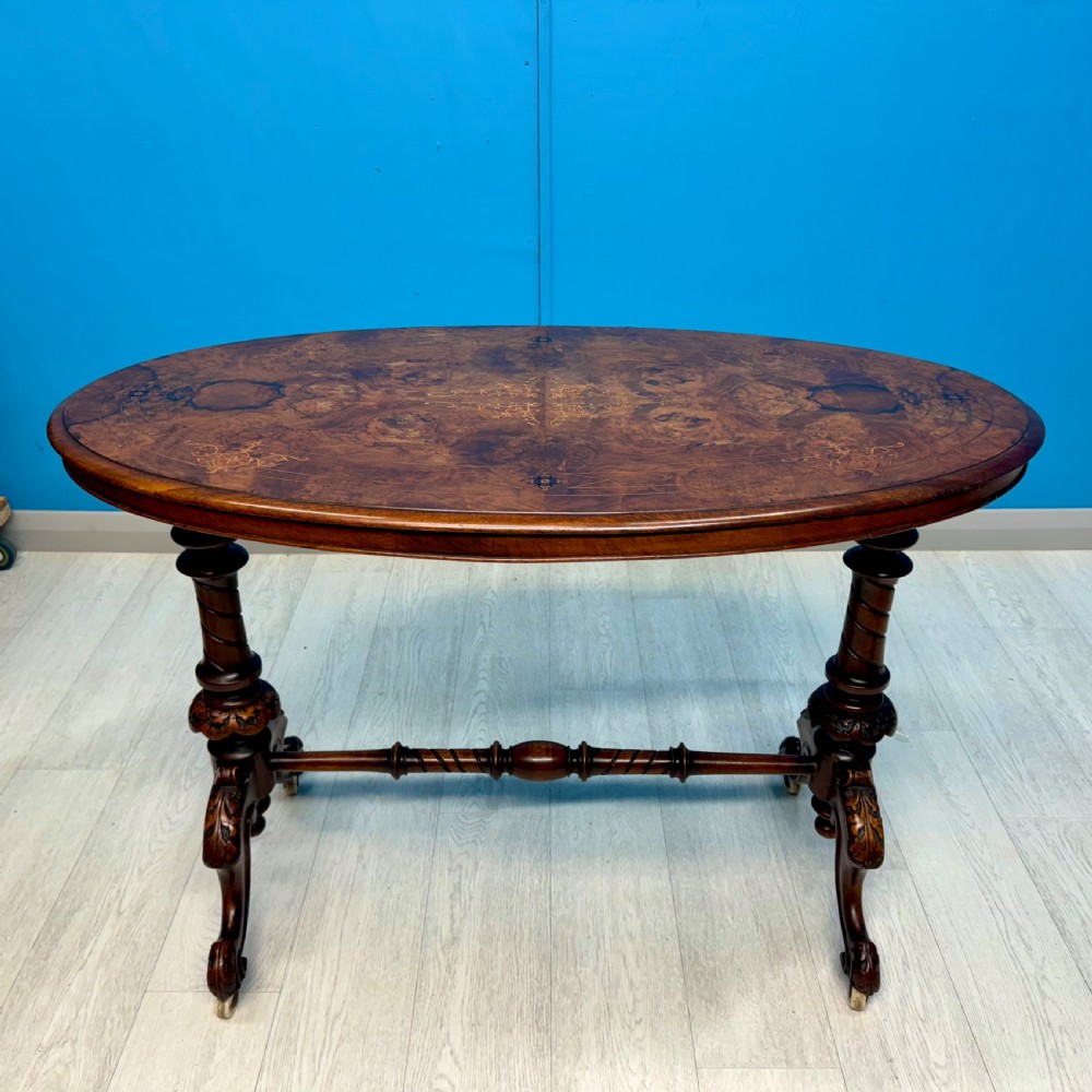 19th century burr walnut table with marquetry View VI